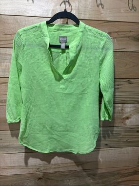 Chico's Neon Lime Textured V-Neck Tunic
